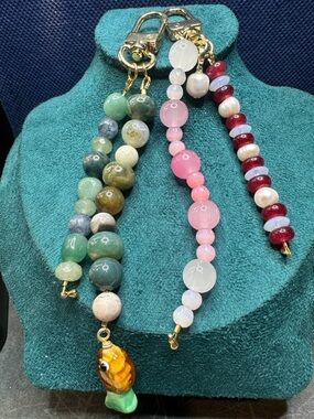 Jade Agate Freshwater Pearls Art Glass Purse Bag Charms